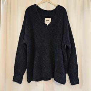 Aerie Navy Teddy Boucle V-Neck Sweater